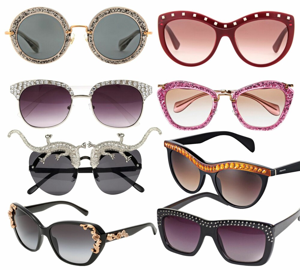 UTSMYKKEDE: Øverst fra venstre: Gull og glitter fra Miu Miu/mytheresa.com, kr 1500. Røde fra Valentino/mytheresa.com, kr 1500. Glassdetaljer fra Asos, kr 159. Rosa med diamanter fra Miu Miu/net-a-porter.com, kr 2414. Svarte med salamandre i sølv fra Asos, kr 229. Svarte med orange stener fra Prada, kr 3750. Gullroser fra Dolce & Gabbana, kr 3720. UTSMYKKEDE: Øverst fra venstre: Gull og glitter fra Miu Miu/mytheresa.com, kr 1500. Røde fra Valentino/mytheresa.com, kr 1500. Glassdetaljer fra Asos, kr 159. Rosa med diamanter fra Miu Miu/net-a-porter.com, kr 2414. Svarte med salamandre i sølv fra Asos, kr 229. Svarte med orange stener fra Prada, kr 3750. Gullroser fra Dolce & Gabbana, kr 3720.