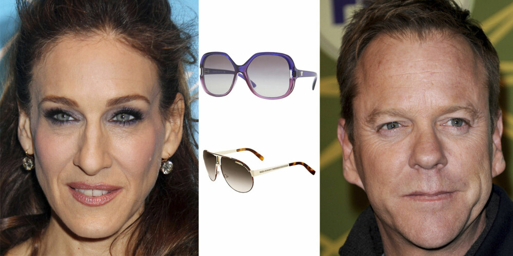 AVLANGT ANSIKT: Sarah Jessica Parker og Keifer Sutherland har begge en avlang ansiktsform. Hører du også til denne gruppen er disse brillene et sikkert kjøp. Fra toppen: Versace 1 550,- Carrera 1 255,- AVLANGT ANSIKT: Sarah Jessica Parker og Keifer Sutherland har begge en avlang ansiktsform. Hører du også til denne gruppen er disse brillene et sikkert kjøp. Fra toppen: Versace 1 550,- Carrera 1 255,-