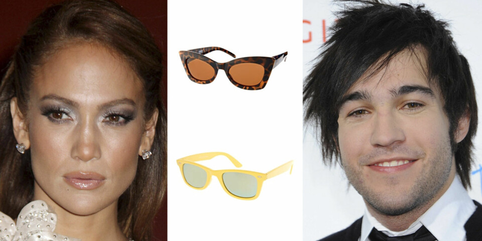 DIAMANTFORMET ANSIKT: Jennifer Lopez og Pete Wentz har begge diamant ansiktsform. Hører du også til denne gruppen er disse brillene et sikkert kjøp. Fra toppen: ASOS ''cateyes'' 129,- ASOS Wayfarer 129,-