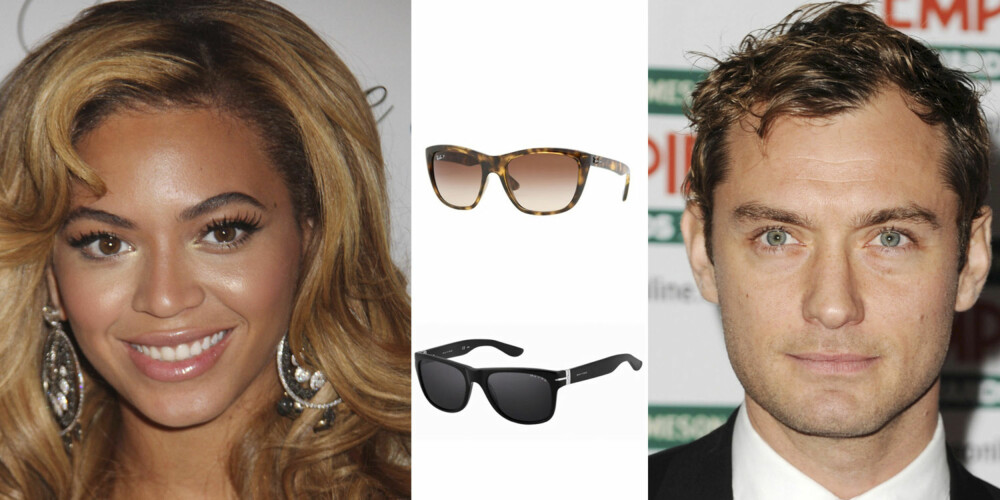 OVALT ANSIKT: Beyonce Knowles og Jude Law har begge en oval ansiktsform. Hører du også til denne gruppen er disse brillene et sikkert kjøp. Fra toppen: Ray-Ban 1 751,- Oxydo Wayfarer 940,-