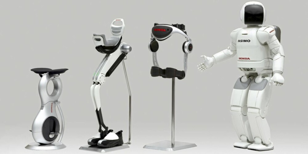 OMVENDT EVOLUSJON: Teknologien bak den menneskelignende roboten Azimo (th) er nå kokt ned til den selvkjørende kontorkrakken U3X (tv).