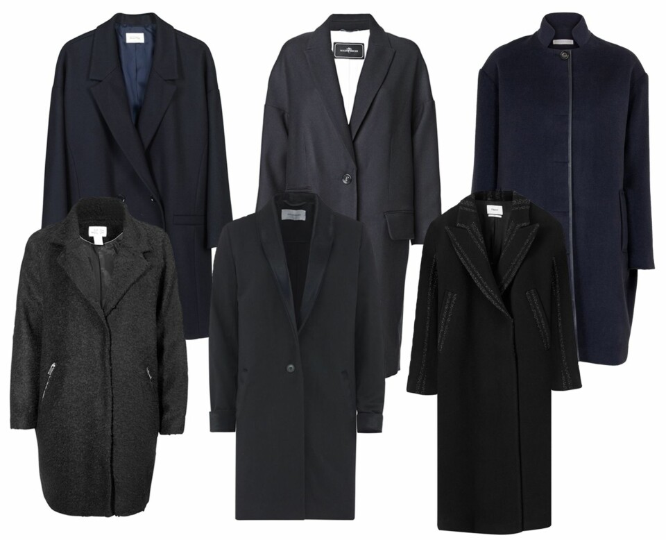 KLASSISKE FAVORITTER: Øverst fra venstre: American Vintage, kr 2230. By Malene Birger, kr 3799. Custommade, kr 2999. Ellos, kr 999. Holzweiler Items, kr 4399. Filippa K, kr 4600.