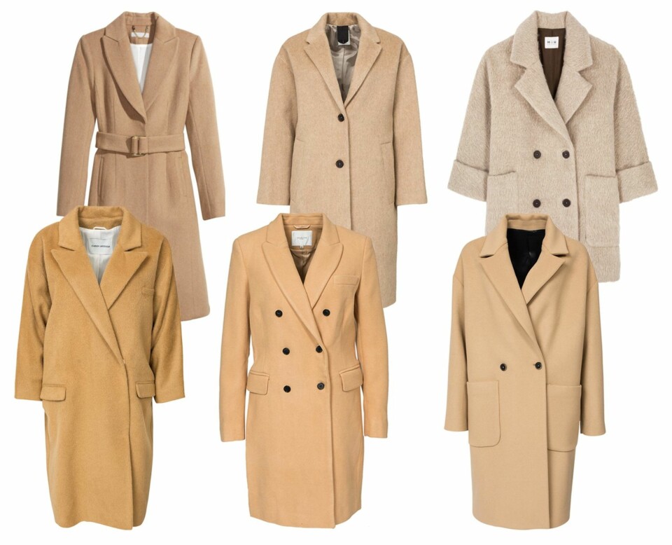 BEIGE TONER: Øverst fra venstre: H&M, kr 799. Wood Wood, kr 4295. Made In Heaven, kr 5399. Carin Wester, kr 4195. Selected Femme, kr 1895. MSGM, kr 6049.