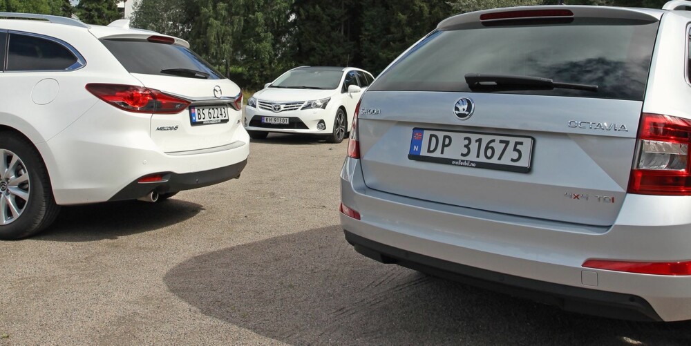 3 x stasjonsvogner mellomklasse. Skoda Octavia, Toyota Avensis, Mazda 6.