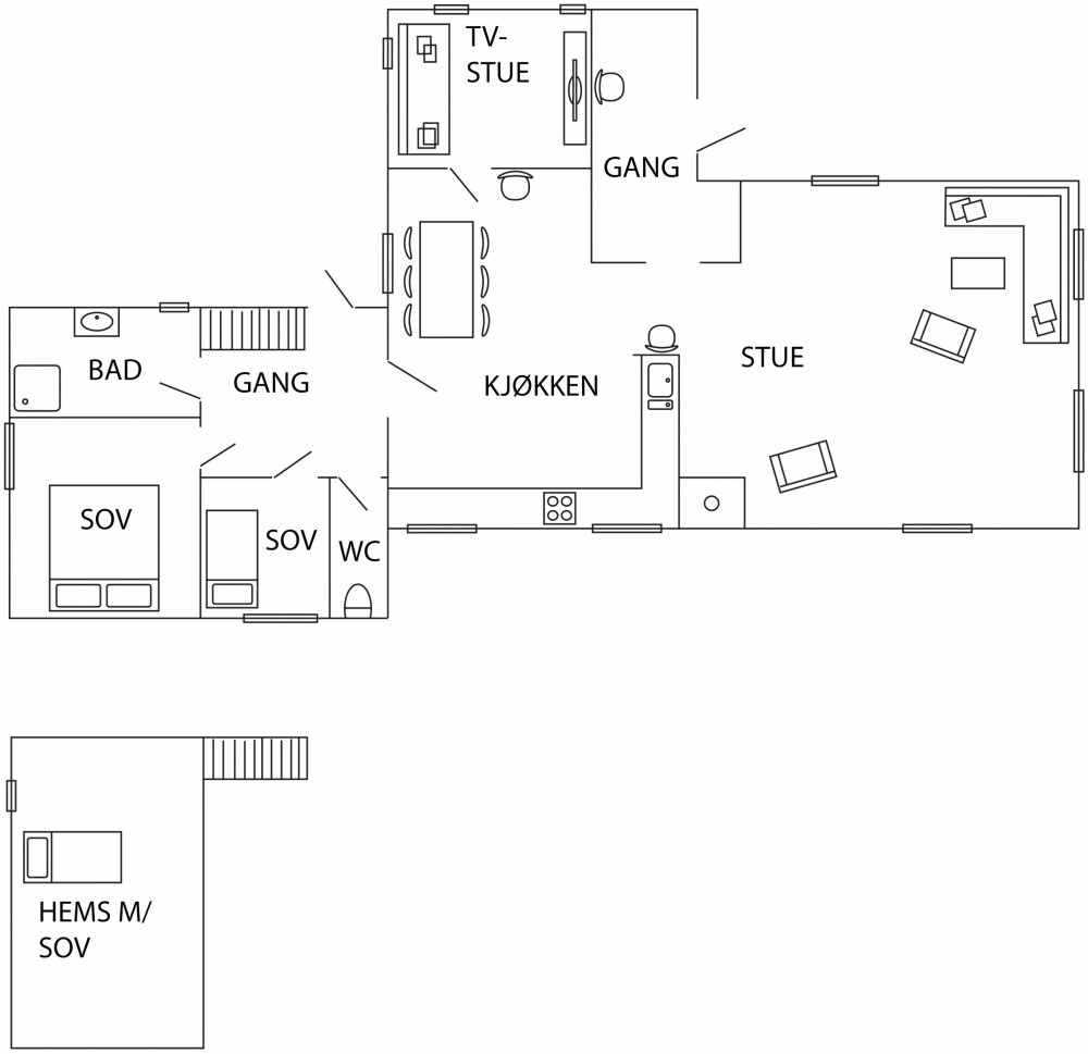 SKISSE: Rominndeling på hytta.