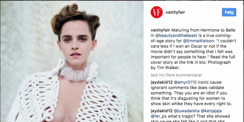 PUPPEHUD: Emma Watson høstet mye kritikk for dette bildet tidligere i år. (Skjermdump fra Instagram) PUPPEHUD: Emma Watson høstet mye kritikk for dette bildet tidligere i år. (Skjermdump fra Instagram)