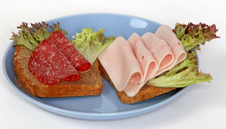 LIKE MYE: Disse to brødskivene inneholder like mange kalorier. To små skiver Vossafår har like mange kalorier som tre og en halv skive kalkunfilet.