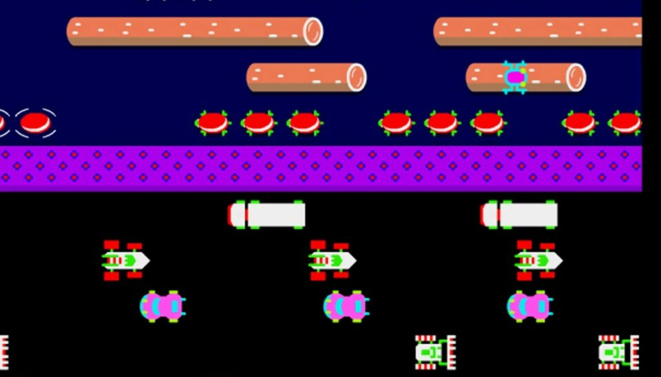 PASS DEG FOR BILENE: I Frogger skal man hjelpe en frosk fra den ene siden av gaten til den andre.