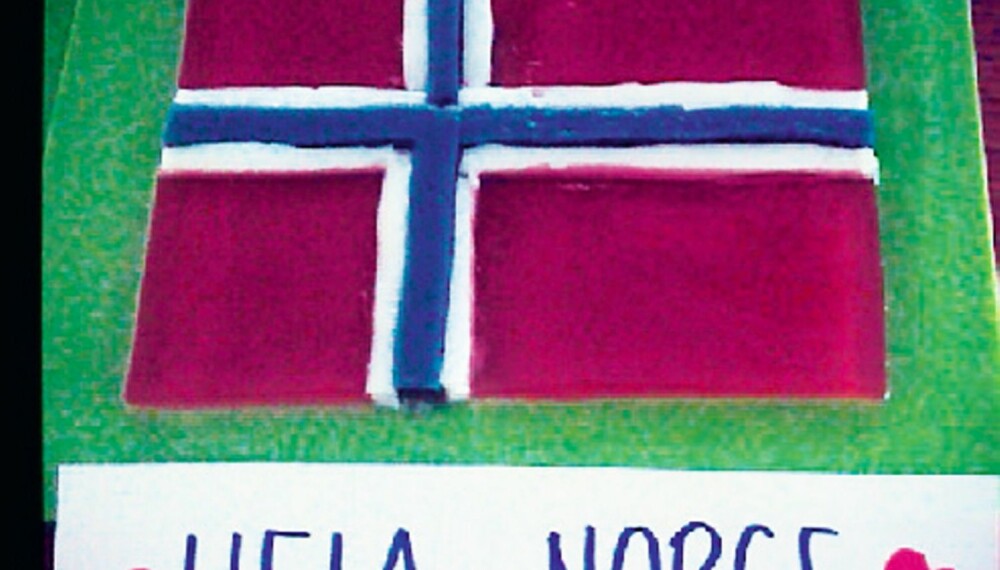 FEIRING: Dette geléflagget er festvinner på 17.mai. Eller til fotballkampen. Eller Grand Prix!