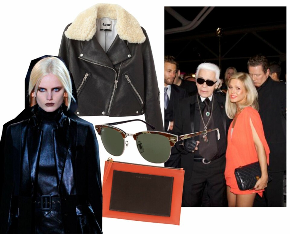 PÅ ØNSKELISTA: Acne Rita leather & shearling collar kr 6995 hos acnestudios.com. Balenciaga to-tonede skinnpung, ca kr 1650 hos mytheresa.com. Ray-Ban Classic Camo Clubmaster på salg hos asos.com til kr 758.
