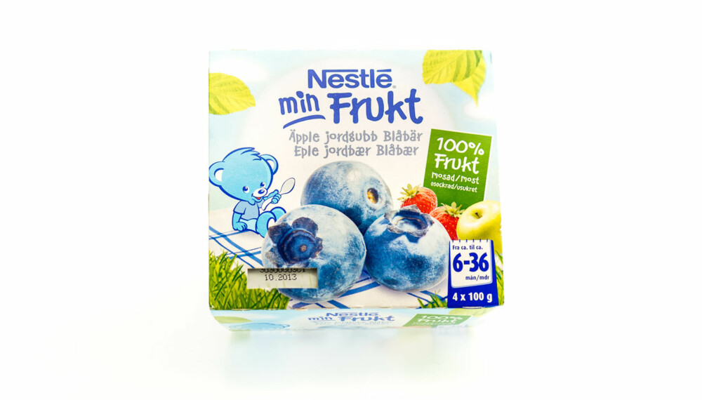 TEST AV FRUKTMOS/SMOOTHIE: Min frukt med eple, jordbær, blåbær TEST AV FRUKTMOS/SMOOTHIE: Min frukt med eple, jordbær, blåbær