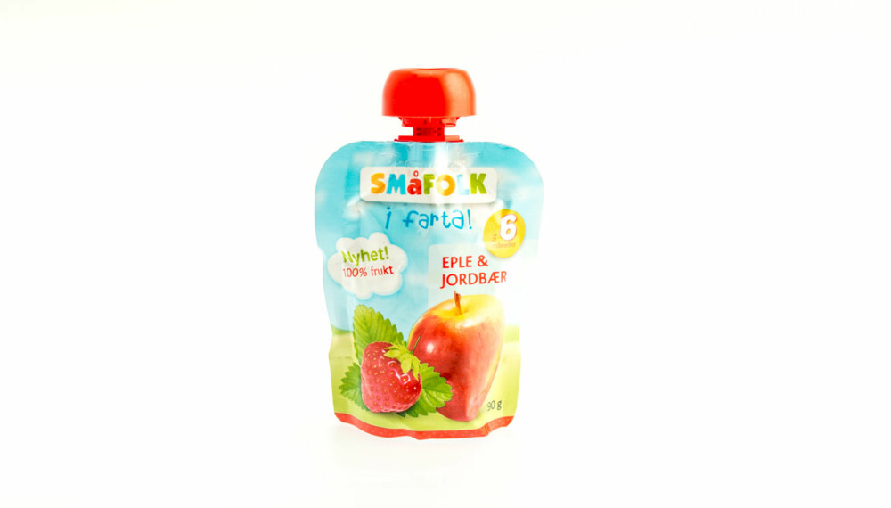 TEST AV FRUKTMOS OG SMOOTHIE: Småfolk i farta, eple og jordbær. TEST AV FRUKTMOS OG SMOOTHIE: Småfolk i farta, eple og jordbær.