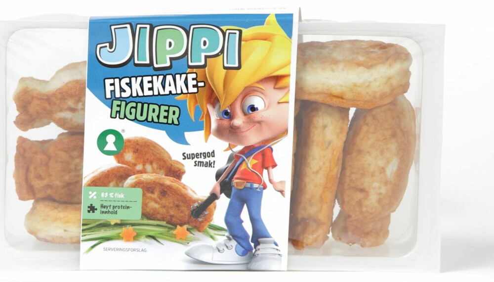 FOR UNGA: Jippi retter seg mot barn. Fiskefigurene inneholder 57 prosent fisk, en blanding av hyse og hvitlaks. FOR UNGA: Jippi retter seg mot barn. Fiskefigurene inneholder 57 prosent fisk, en blanding av hyse og hvitlaks.