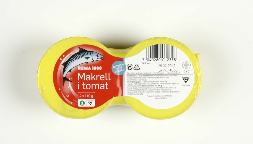 MAKRELL I TOMAT: Klikk Helse har vurdert næringsinnholdet i 15 typer makrell i tomat.