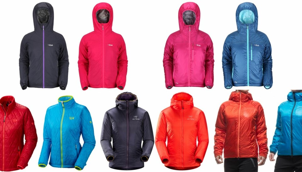 MELLOMLAGSJAKKER: Klikk Helse og ShapeUp har testet 14 mellomlagsjakker i syntetiske materialer. Bildet viser to forskjellige fargemodeller av hver av de fem jakkene som får terningkast seks.