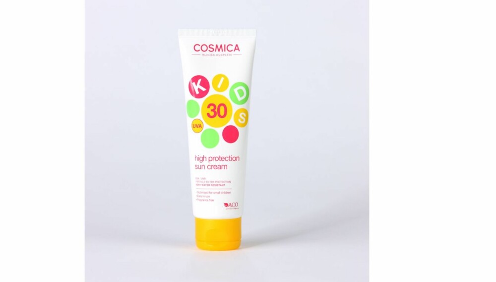 TEST AV SOLKREM FOR BARN: Cosmica Kids high protection sun cream.