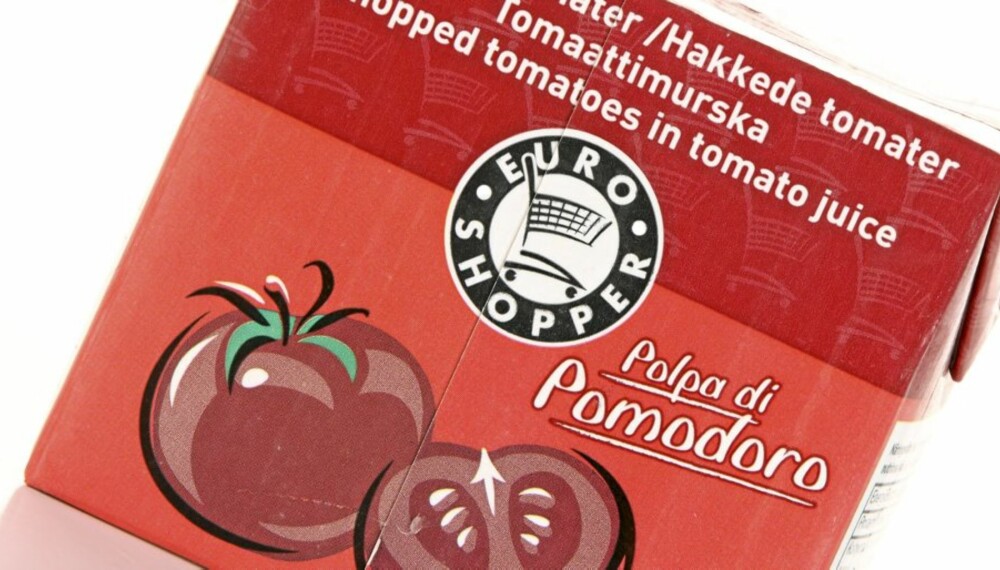 BITRE: De hakkede tomatene fra Euroshopper er bitre på smak.