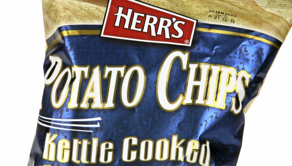 FISK: Herr' s Natural Kettle Chips er en chips som dufter og smaker fisk. Ikke særlig god.