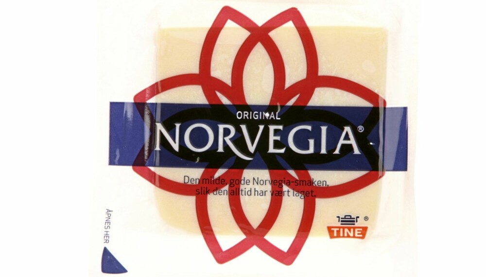 HELT MIDDELS: Tine Norvegia er en midt-på-treet-ost med middels innhold av energi, protein, kalsium og B12.