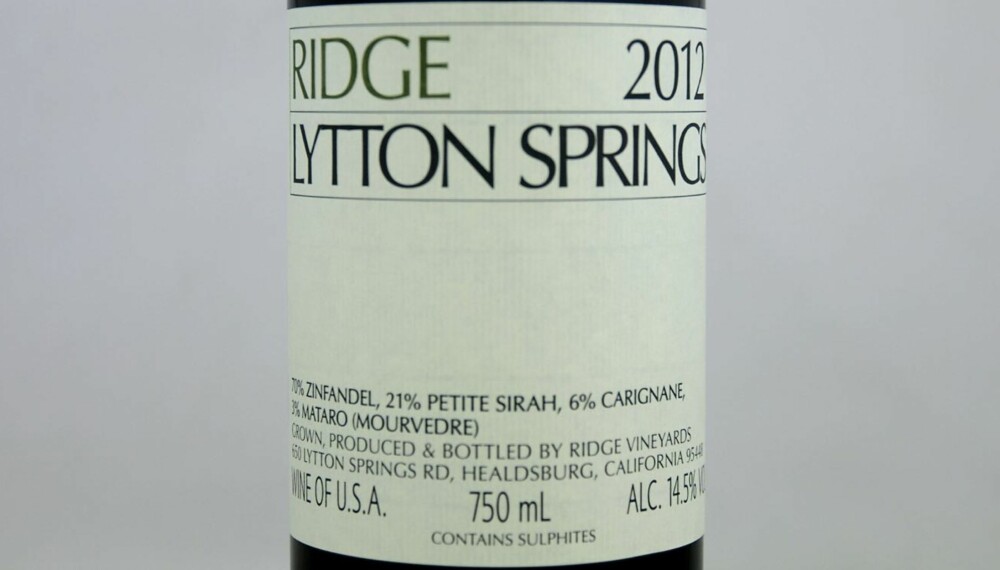GOD VIN: Ridge Lytton Springs 2012.