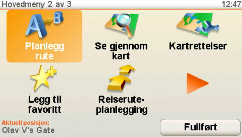 Hovedmenyen til TomTom venner du deg raskt til. Hovedmenyen til TomTom venner du deg raskt til.