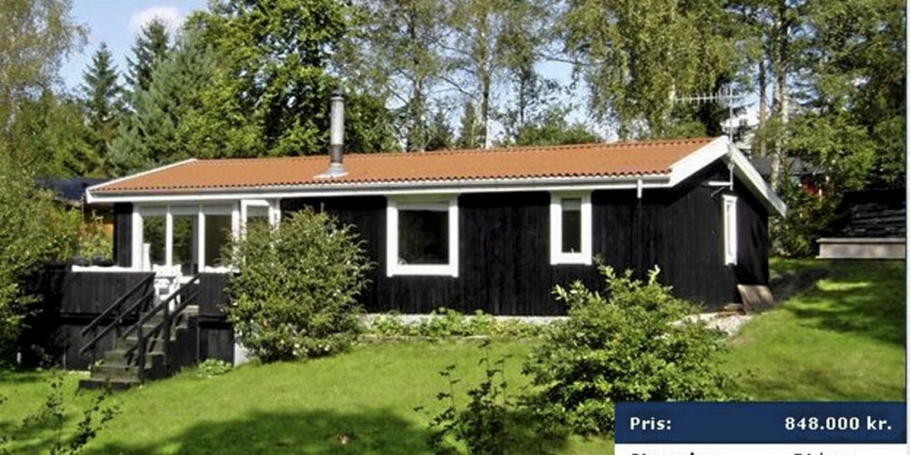 I Fuglslev på Øst Jylland får du denne hytta for ca. 850.000 dkr.