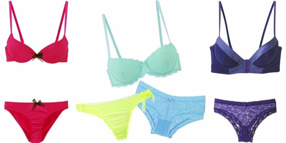 FRA VENSTRE: Sett fra H&M (kr 99 for bh og kr 59 for truse), stringtruse fra Lindex (kr 49), bh fra Lindex (kr 99), hipster fra Lindex (kr 59), sett fra Gina Tricot (kr 149 for bh og kr 59 for truse). FRA VENSTRE: Sett fra H&M (kr 99 for bh og kr 59 for truse), stringtruse fra Lindex (kr 49), bh fra Lindex (kr 99), hipster fra Lindex (kr 59), sett fra Gina Tricot (kr 149 for bh og kr 59 for truse).