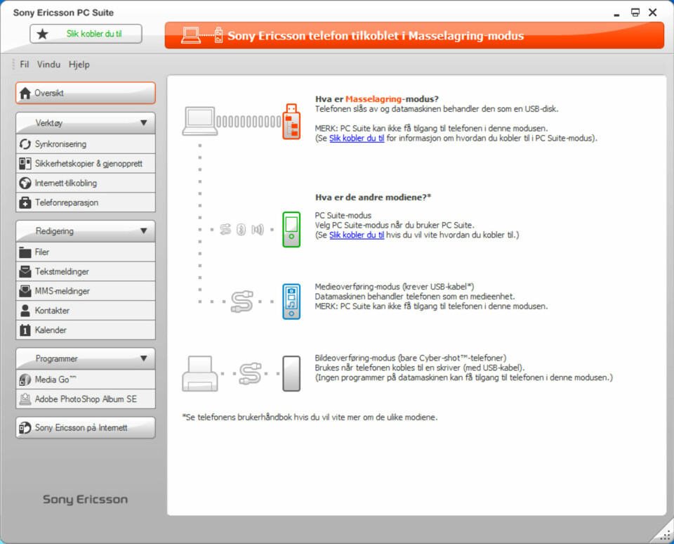 Sony Ericsson PC Suite er enkel og grei å forholde seg til.