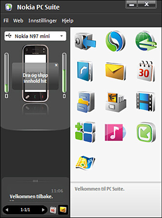 Velkjente Nokia PC Suite er det som følger med Nokia N97 Mini.