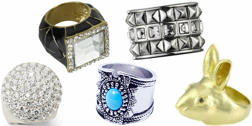 FRA VENSTRE: Thomas Sabo (kr 2898) Bik Bok (kr 79), Glitter (kr 79,90), Dyrberg/Kern (kr 800), Bjørg Jewellery (kr 2112). FRA VENSTRE: Thomas Sabo (kr 2898) Bik Bok (kr 79), Glitter (kr 79,90), Dyrberg/Kern (kr 800), Bjørg Jewellery (kr 2112).