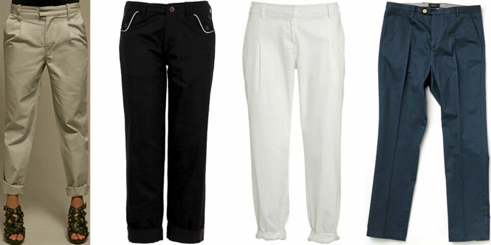 FRA VENSTRE: Tiger of Sweden (kr 999), YMC (kr 1091), Warehouse (kr 364), Samsøe & Samsøe (kr 950).