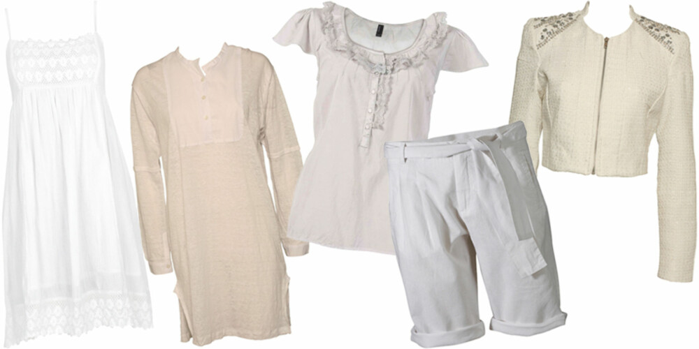 FRA VENSTRE: Kjole fra Cubus (kr 349), topp fra By Malene Birger (kr 1299), topp fra Vero Moda (kr 160), shorts fra Gina Tricot (kr 199), jakke fra Vila (kr 399). FRA VENSTRE: Kjole fra Cubus (kr 349), topp fra By Malene Birger (kr 1299), topp fra Vero Moda (kr 160), shorts fra Gina Tricot (kr 199), jakke fra Vila (kr 399).