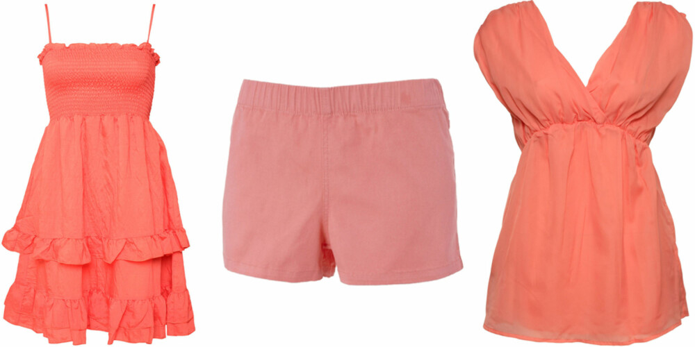 FRA VENSTRE: Kjole fra Saint Tropez (kr 599), shorts fra Gina Tricot (kr 99), topp fra Vero Moda (kr 259).