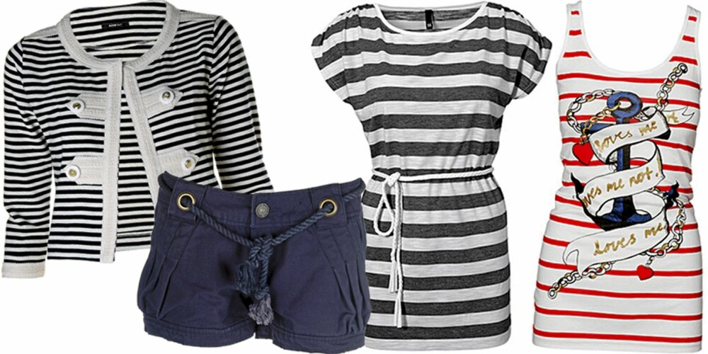 FRA VENSTRE: Jakke fra Mango (kr 499), shorts fra Only (kr 259,95), kjole fra H&M (kr 99), singlet fra H&M (kr 99). FRA VENSTRE: Jakke fra Mango (kr 499), shorts fra Only (kr 259,95), kjole fra H&M (kr 99), singlet fra H&M (kr 99).