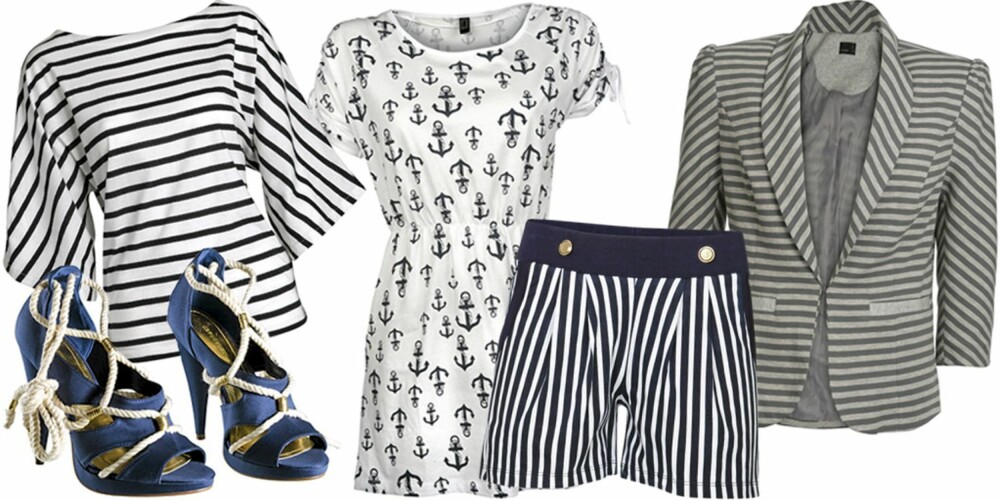 FRA VENSTRE: Topp fra Indiska (kr 149), sko fra H&M (kr 399), kjole fra Only (kr 239,95), shorts fra Vila (kr 199,95), blazer fra Vero Moda (kr 299,95). FRA VENSTRE: Topp fra Indiska (kr 149), sko fra H&M (kr 399), kjole fra Only (kr 239,95), shorts fra Vila (kr 199,95), blazer fra Vero Moda (kr 299,95).