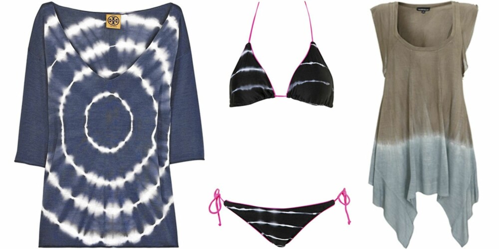 FRA VENSTRE: Topp fra Tory Burch (kr 1888), bikini fra Topshop (kr 245), topp fra Warehouse (kr 245).