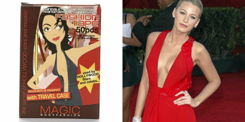 PUPPETAPE: Puppetape fra Magic (kr 145). Blake Lively i veldig utringet kjole.