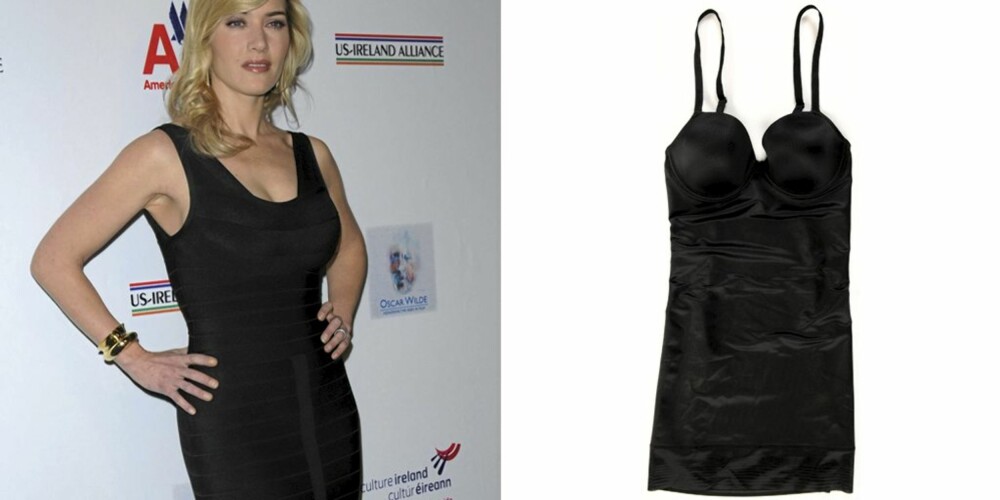 HOLD-IN KJOLE: Kate Winslet i en ettersittende svart kjole. Hold-in undertøyskjole fra Triumph (kr 599). HOLD-IN KJOLE: Kate Winslet i en ettersittende svart kjole. Hold-in undertøyskjole fra Triumph (kr 599).