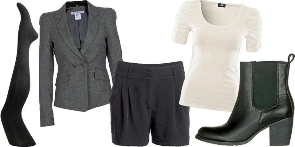 FREDAG: Klar for date med shorts, hvit t-skjorte, blazer og ankelstøvletter.