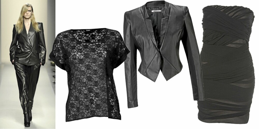 FRA VENSTRE: Bottega Veneta, topp fra Cubus (kr 129), jakke fra Gina Tricot (kr 399), kjole fra Topshop (kr 412). FRA VENSTRE: Bottega Veneta, topp fra Cubus (kr 129), jakke fra Gina Tricot (kr 399), kjole fra Topshop (kr 412).