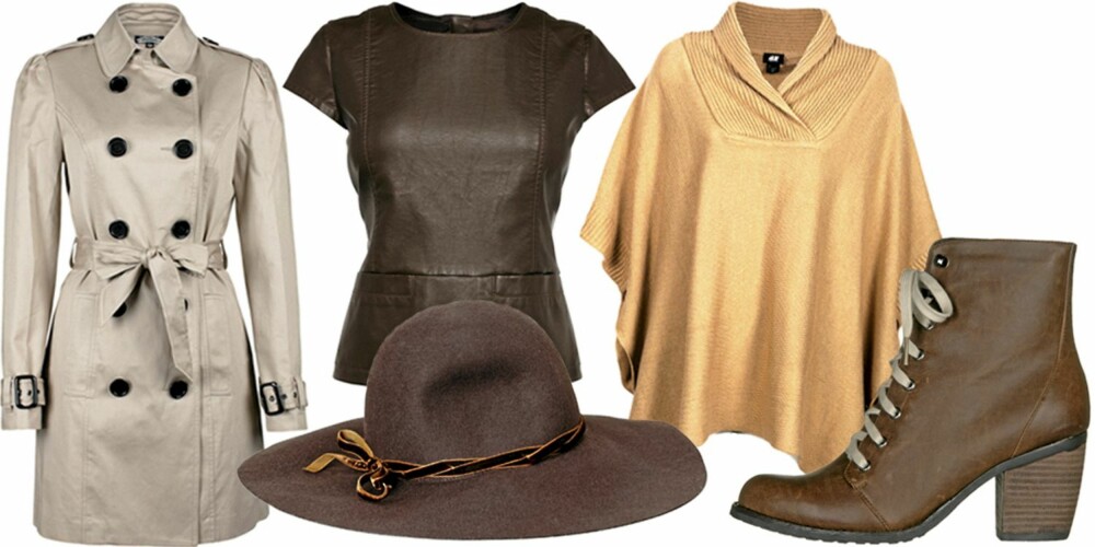 FRA VENSTRE: Trenchcoat fra Bik Bok (kr 499), hatt fra HM (kr 99), topp fra Next (kr 265), cape fra HM (kr 199), boots fra Din Sko (kr 499). FRA VENSTRE: Trenchcoat fra Bik Bok (kr 499), hatt fra HM (kr 99), topp fra Next (kr 265), cape fra HM (kr 199), boots fra Din Sko (kr 499).