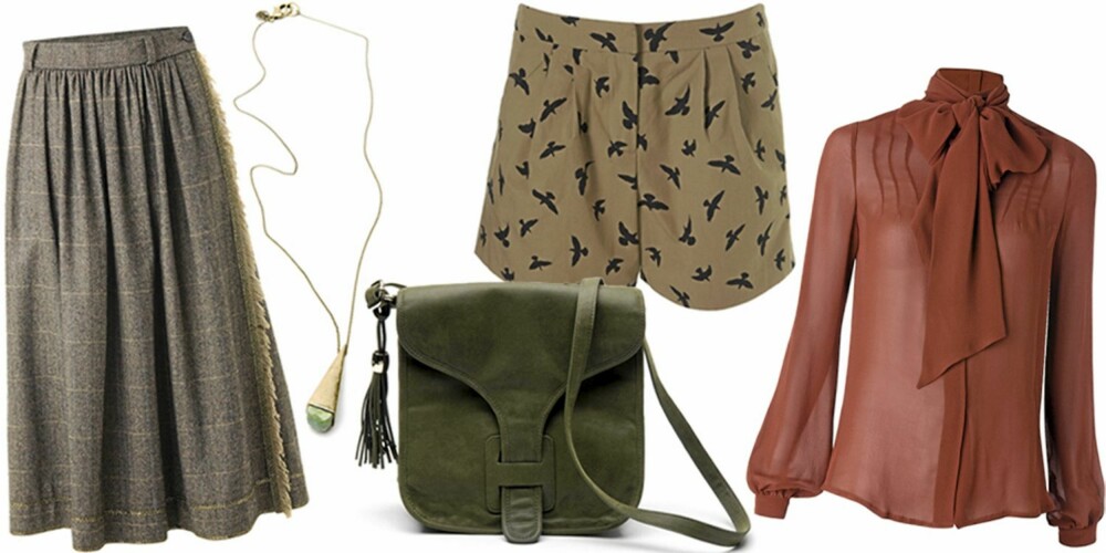 FRA VENSTRE: Skjørt fra Mango (kr 449), smykke fra Mango (kr 1499, veske fra Mango (kr 299), shorts fra Topshop (kr 305), bluse fra Mango (kr 399). FRA VENSTRE: Skjørt fra Mango (kr 449), smykke fra Mango (kr 1499, veske fra Mango (kr 299), shorts fra Topshop (kr 305), bluse fra Mango (kr 399).