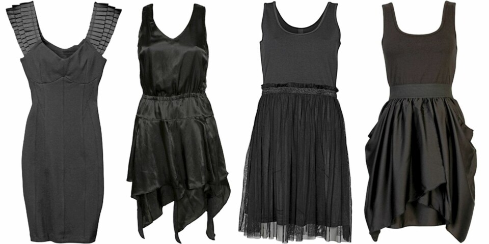 FRA VENSTRE: H&M (kr 349), Tiger of Sweden (kr 1499), Vila (kr 200), Bik Bok (kr 249).