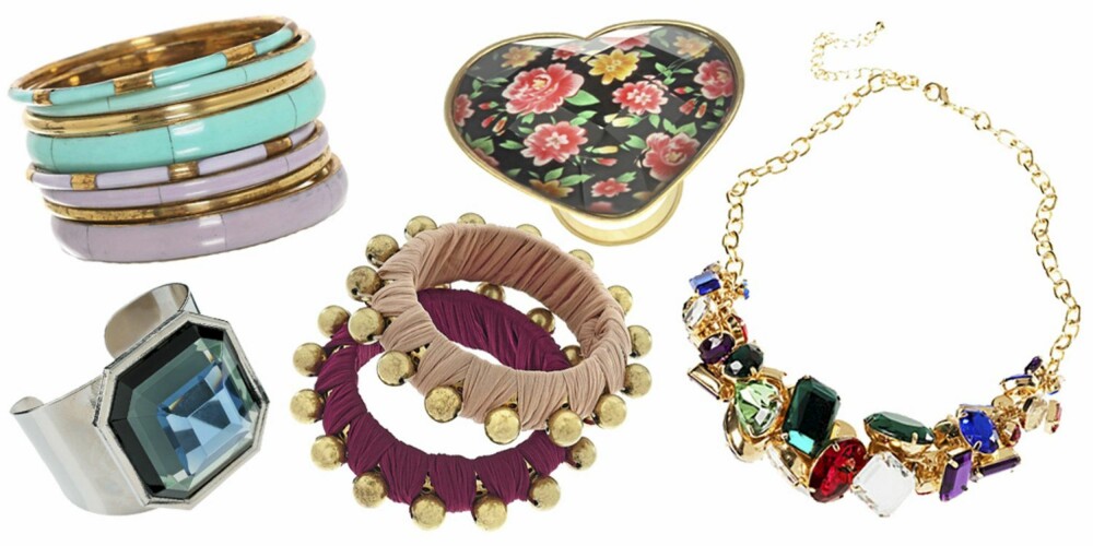 FRA VENSTRE: Armbånd fra Nelly (kr 69), ring fra Asos (kr 169), ring fra Asos (kr 75), armbånd fra Topshop (kr 155), kjede fra H&M (kr 129). FRA VENSTRE: Armbånd fra Nelly (kr 69), ring fra Asos (kr 169), ring fra Asos (kr 75), armbånd fra Topshop (kr 155), kjede fra H&M (kr 129).