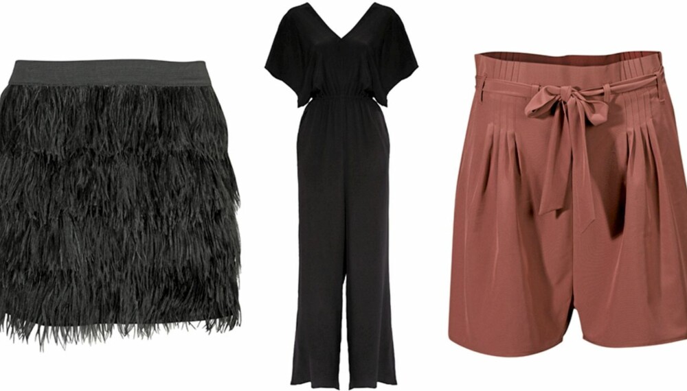 FRA VENSTRE: Skjørt fra Bik Bok (kr 199), buksedress fra Asos (kr 600), shorts fra Gina Tricot (kr 249). FRA VENSTRE: Skjørt fra Bik Bok (kr 199), buksedress fra Asos (kr 600), shorts fra Gina Tricot (kr 249).
