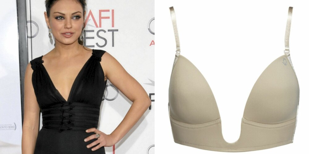 SPESIAL-BH: Mila Kunis i kjole med dyp utringning, spesial-bh fra Abecia (kr 379). SPESIAL-BH: Mila Kunis i kjole med dyp utringning, spesial-bh fra Abecia (kr 379).