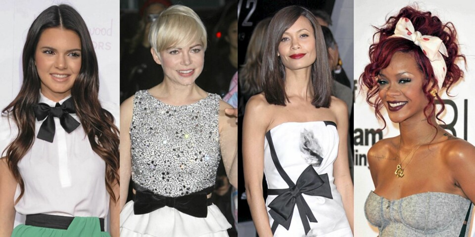 SLØYFRE: Kendall Jenner, Michelle Williams, Thandie Newton og Rihanna viser sløyfer i flere varianter.