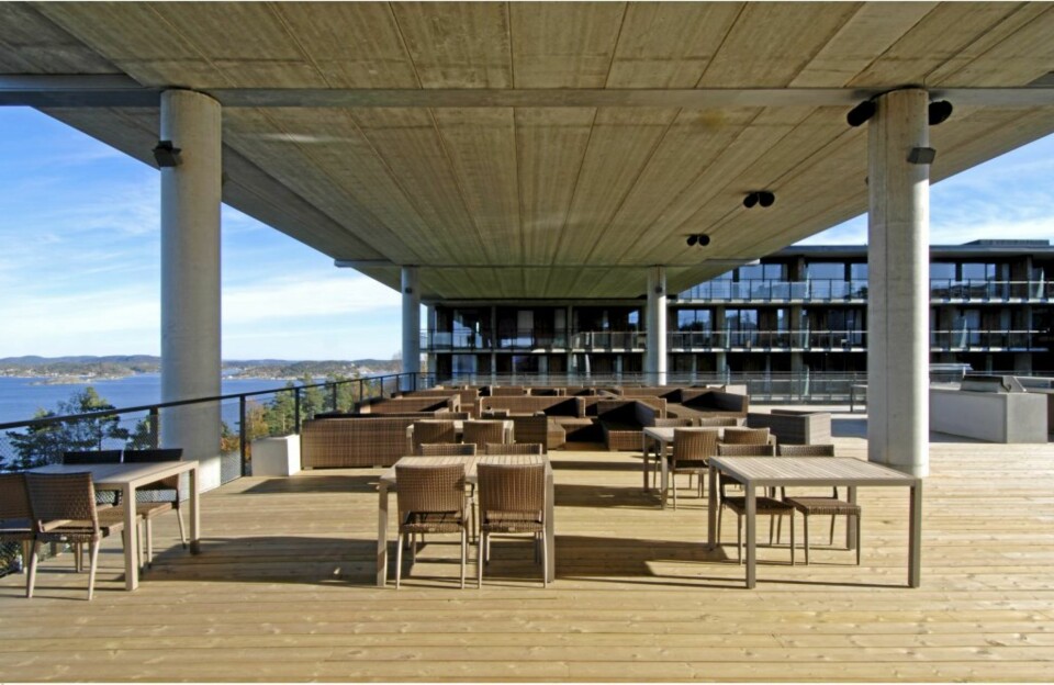 Taket over spa-avdelingen er uteareal for restaurant- og konferansedelen.