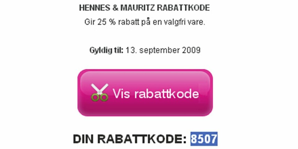 EKSEMPEL: Her er et typisk eksempel på en rabattkode. Rabattkoden kopieres og limes inn i eget felt hos leverandøren du handler hos.