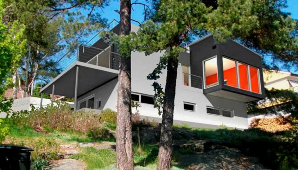 NATURTOMT: Det ferdige husets arkitektur skal samspille med naturtomten. Modell: Meter arkitektur as.